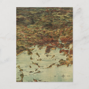 Cartão Postal Mapa Pictórico Antigo de Boston (1905)