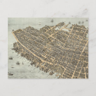Cartão Postal Mapa Pictórico Antigo de Charleston (1872)