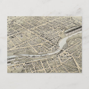 Cartão Postal Mapa Pictórico Antigo de Nashua NH (1875)