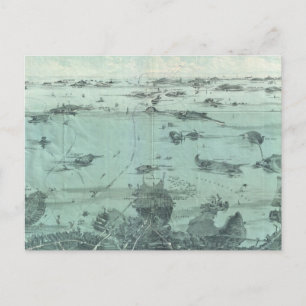 Cartão Postal Mapa Pictórico Antigo do Porto de Boston (1897)