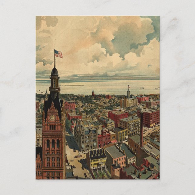 Cartão Postal Mapa Pictórico de Milwaukee WI (1898) (Frente)