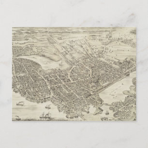 Cartão Postal Mapa Pictórico de Portsmouth NH (1877)
