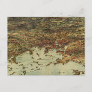 Cartão Postal Mapa Pictórico Vintage de Boston (1905)