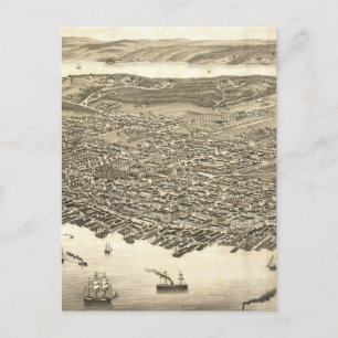 Cartão Postal Mapa Pictórico Vintage de Halifax (1879)