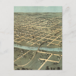Cartão Postal Mapa Pictórico Vintage de Iowa City (1868)
