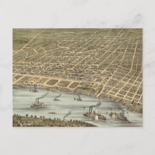 Cartão Postal Mapa Pictórico Vintage de Memphis Tennessee (1870)