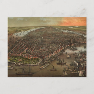 Cartão Postal Mapa Pictórico Vintage de Nova Iorque (1873)