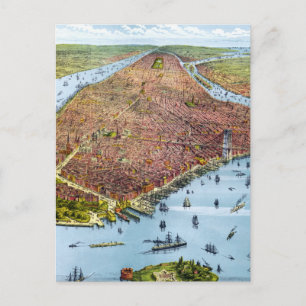 Cartão Postal Mapa Pictórico Vintage de Nova Iorque (1879)