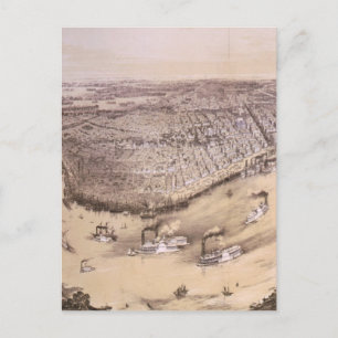 Cartão Postal Mapa Pictórico Vintage de Nova Orleans (1851)