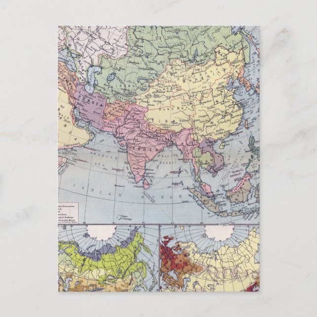 Cartão Postal Mapa político | Ásia (Frente)