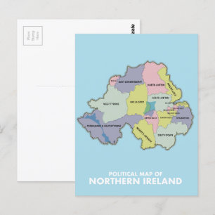 Cartão Postal Mapa Político da Irlanda do Norte.