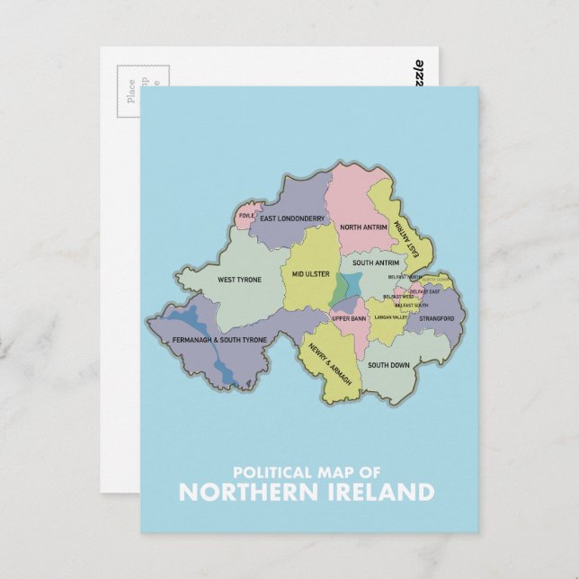 Cartão Postal Mapa Político Da Irlanda Norte. (Frente/Verso)