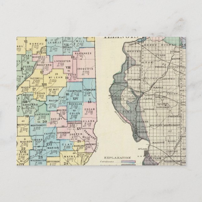 Cartão Postal Mapa político de Illinois (Frente)