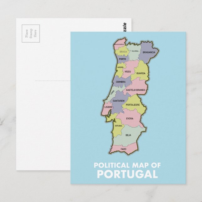 Cartão Postal Mapa político de Portugal (Frente/Verso)