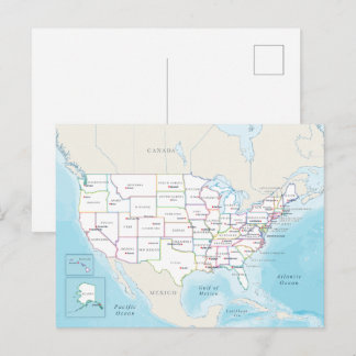 Cartão Postal Mapa político digital dos Estados Unidos.
