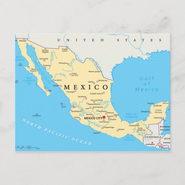 Cartão Postal Mapa Político do México (Frente)