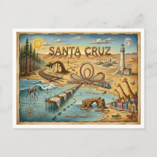 Cartão Postal Mapa Pop Art de Santa Cruz – Marco Costeiro Ousado