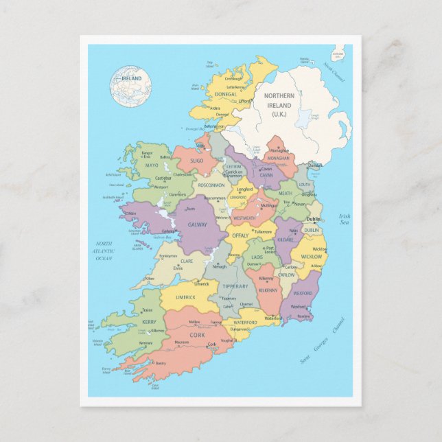 Cartão Postal Mapa pormenorizado da Irlanda (Frente)