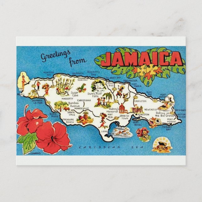 Cartão Postal Mapa postal da Ilha Vintage Jamaica (Frente)
