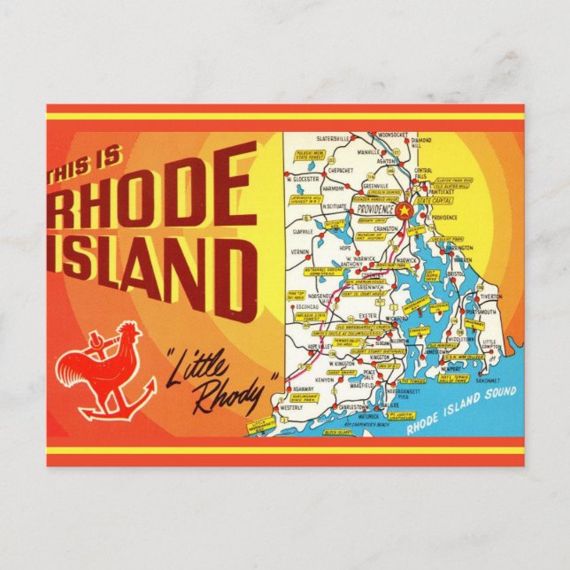 Cartão Postal Mapa postal de Rhode Island (Frente)