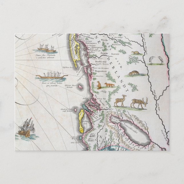 Cartão Postal Mapa que descreve a costa leste (Frente)