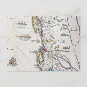 Cartão Postal Mapa que descreve a costa leste