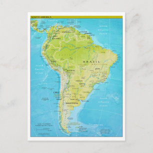 Cartão Postal Mapa Regional Geopolítico da América do Sul