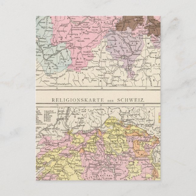 Cartão Postal Mapa religioso e Linguístico da Suiça (Frente)
