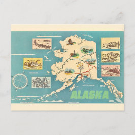 Cartão Postal Mapa Retro de Alaska Postcard
