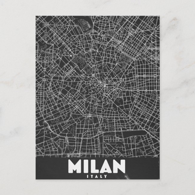 Cartão Postal Mapa Retro de Milão Itália (Frente)