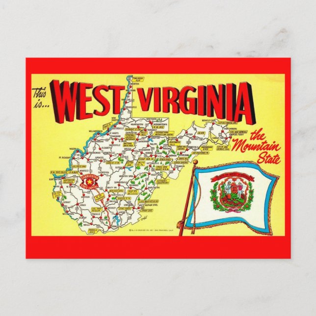 Cartão Postal Mapa Retro de West Virginia (Frente)