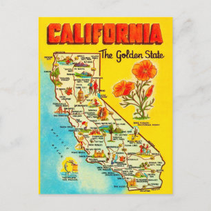 Cartão Postal Mapa Retro do Estado da Califórnia