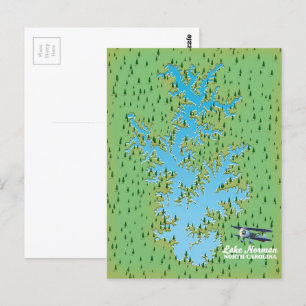 Cartão Postal Mapa retrô do Lago Norman Carolina do Sul