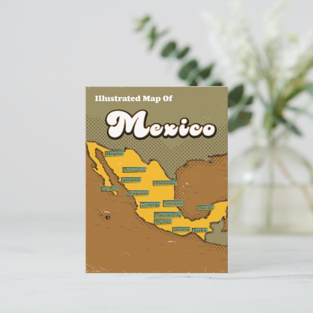Cartão Postal Mapa retrô do México (Em pé/Frente)