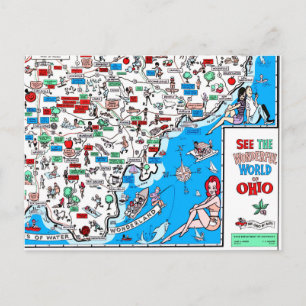 Cartão Postal Mapa retro dos desenhos animados 60s de Atenas