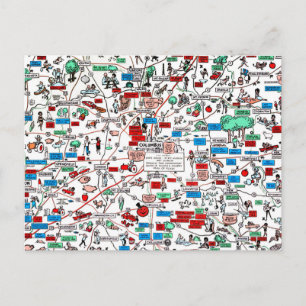 Cartão Postal Mapa retro dos desenhos animados 60s de Columbo