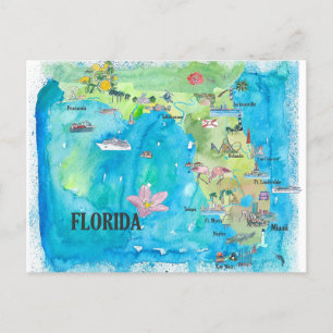 Cartão Postal Mapa Retro Vintage de Arte Fino do Estado da Flóri