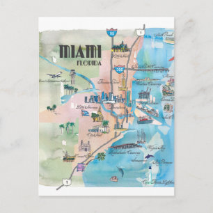 Cartão Postal Mapa Retroativo de Miami Flórida