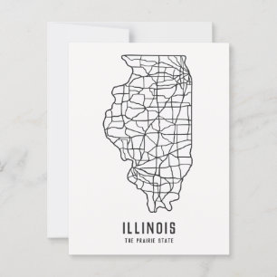 Cartão Postal mapa rodoviário do estado americano de Illinois - 