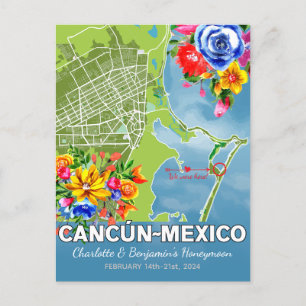 Cartão Postal Mapa Romântico das Férias da Lua de mel Cancún Méx