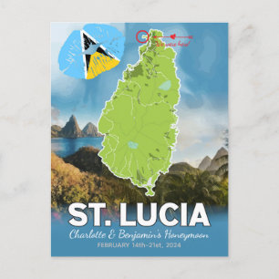 Cartão Postal Mapa Romântico do Caribe de Lua de Mel Santa Lúcia