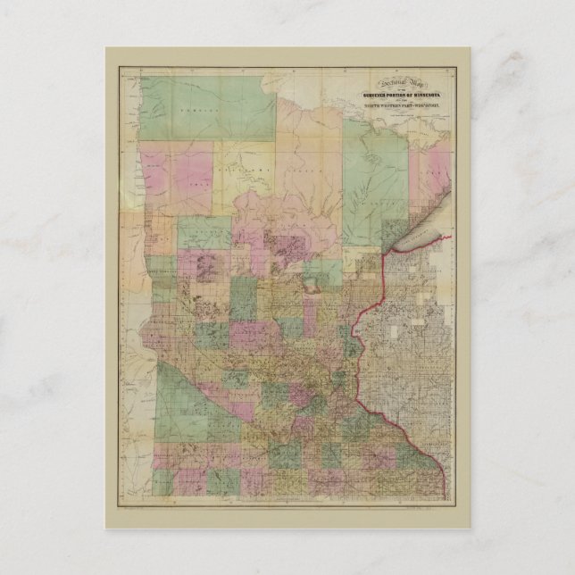 Cartão Postal Mapa Seccional de Minnesota (cerca de 1860) (Frente)