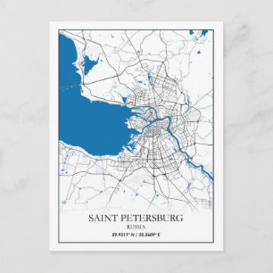 Cartão Postal Mapa Simples de Viagem da Cidade de São Petersburg