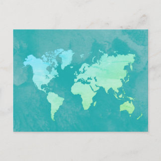 Cartão Postal Mapa Simples na Aquarela do Oceano Azul