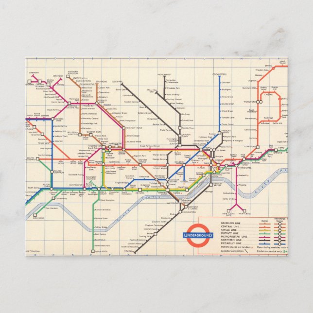 Cartão Postal Mapa Subterrâneo de Londres (Frente)