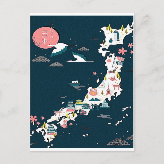 Cartão Postal mapa turístico do Japão (Frente)