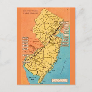 Cartão Postal Mapa Turnpike de Vintage New Jersey