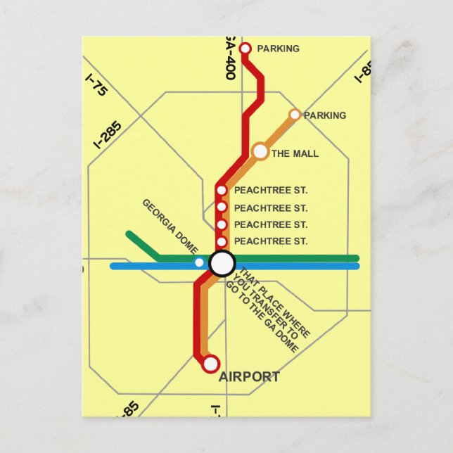 Cartão Postal Mapa Útil do Metrô de Atlanta (Frente)