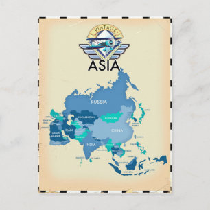 Cartão Postal Mapa Vintage Da Ásia