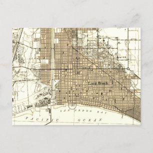 Cartão Postal Mapa Vintage da Califórnia em Long Beach